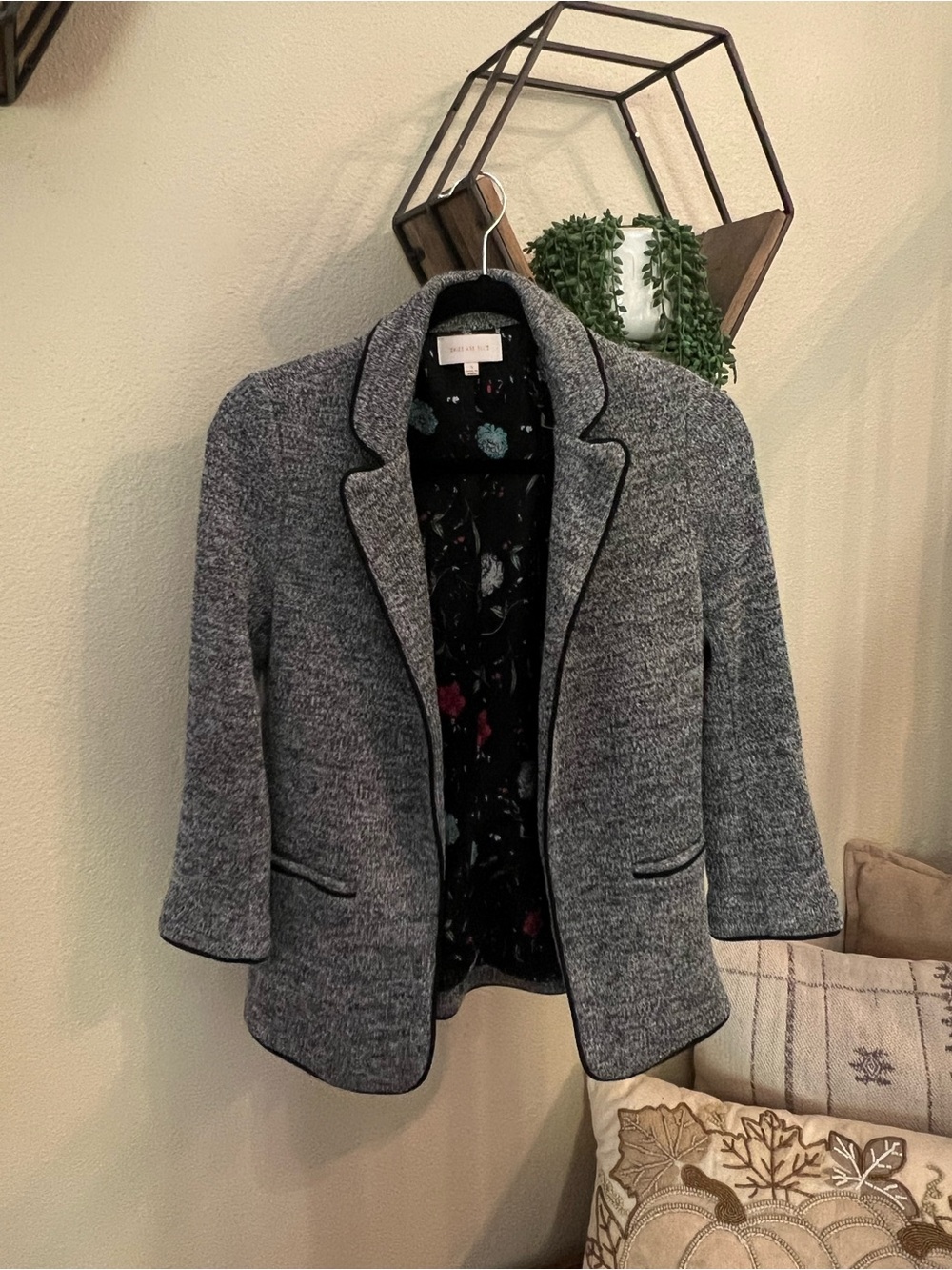 Skies Are Blue Alanna Gray Knit Blazer with Black Trim